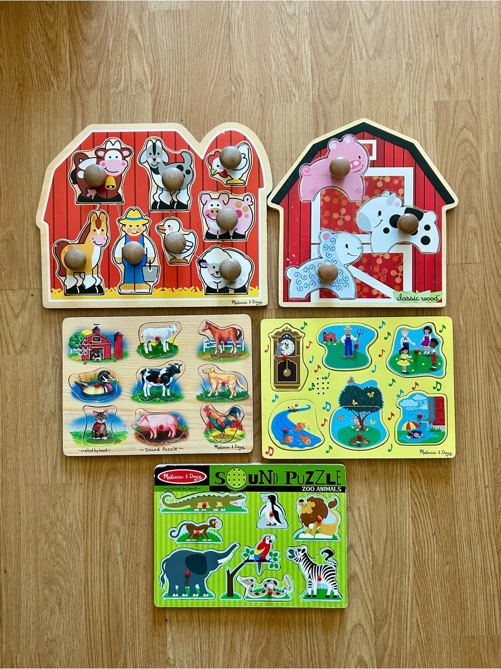 Melissa & Doug Wooden Knob Peg Puzzle Lot of 5